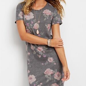 Chic Floral Mini Dress in Gray and Pink